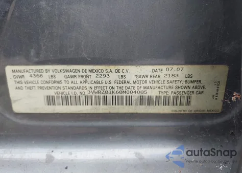 2008 Volkswagen Jetta Se/Sel z USA, uszkodzony, nr VIN 3VWRZ81K68M004085